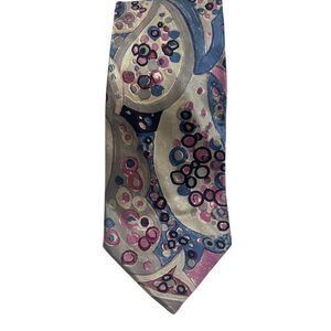 Italian Serica Pink Blue Gray Abstract Bubble Silk Tie